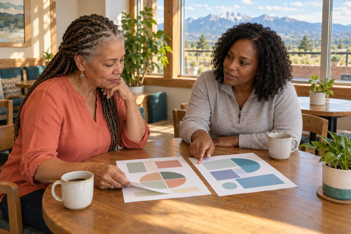 An SEO specialist explaining a search report to a business owner