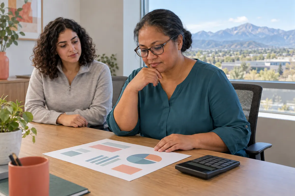 An SEO specialist explaining a search report to a business owner